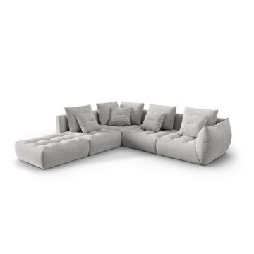 Coltar modular stanga 4 locuri, Bloom-86, Micadoni Home, 316x310x95 cm, tesatura structurata, argintiu