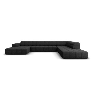Coltar panoramic dreapta 7 locuri, Jennifer-140, Micadoni Home, 364x262x70 cm, tesatura chenille din poliester, negru