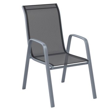 SCAUN STIVUIBIL in metal, plastic, textil negru, argintiu