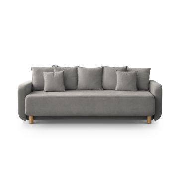 Canapea extensibila 3 locuri, cu lada depozitare, Elen-211, Micadoni Home, 231x106x86 cm, tesatura structurata chenille, gri