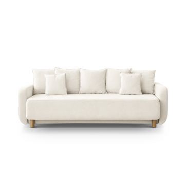 Canapea extensibila 3 locuri, cu lada depozitare, Elen-211, Micadoni Home, 231x106x86 cm, tesatura structurata chenille, ivoriu