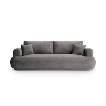 Canapea extensibila 3 locuri, Ella-120, Micadoni Home, 253x108x94 cm, catifea, gri