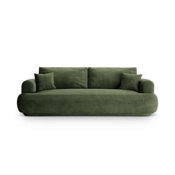 Canapea extensibila 3 locuri, Ella-120, Micadoni Home, 253x108x94 cm, catifea, verde