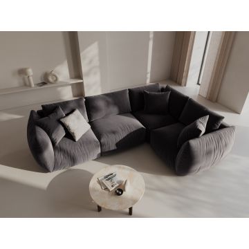 Coltar dreapta 4 locuri, Chris-184, Micadoni Home, 295x210x80 cm, catifea, gri inchis