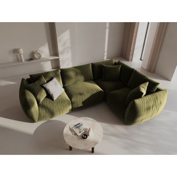 Coltar dreapta 4 locuri, Chris-184, Micadoni Home, 295x210x80 cm, catifea, verde deschis