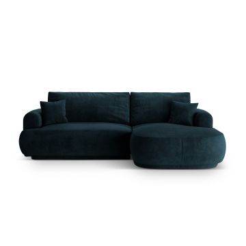 Coltar extensibil dreapta 5 locuri, modular, cu lada depozitare, Ella, Micadoni Home, 271x174x94 cm, catifea, petrol inchis