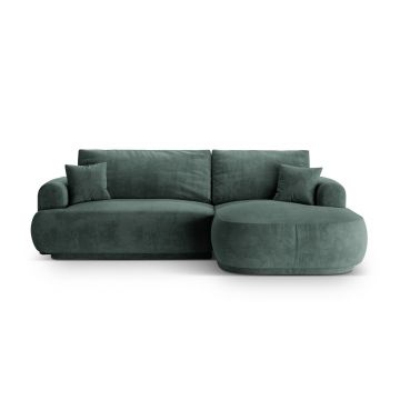 Coltar extensibil dreapta 5 locuri, modular, cu lada depozitare, Ella, Micadoni Home, 271x174x94 cm, catifea, petrol
