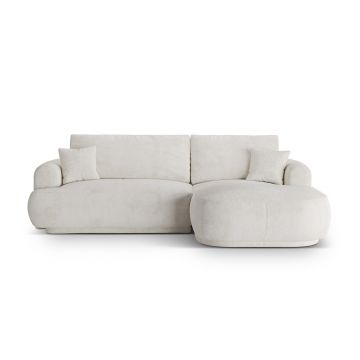 Coltar extensibil dreapta 5 locuri, modular, cu lada depozitare, Ella, Micadoni Home, 271x174x94 cm, tesatura boucle, bej deschis