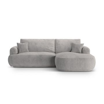 Coltar extensibil dreapta 5 locuri, modular, cu lada depozitare, Ella, Micadoni Home, 271x174x94 cm, tesatura structurata chenille, bej inchis