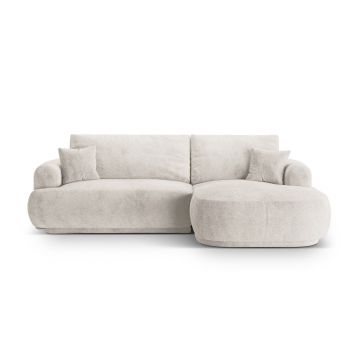 Coltar extensibil dreapta 5 locuri, modular, cu lada depozitare, Ella, Micadoni Home, 271x174x94 cm, tesatura structurata chenille, bej