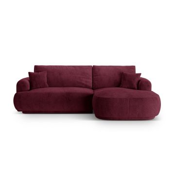 Coltar extensibil dreapta 5 locuri, modular, cu lada depozitare, Ella, Micadoni Home, 271x174x94 cm, tesatura structurata chenille, bordo