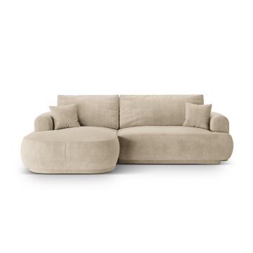 Coltar extensibil stanga 5 locuri, modular, cu lada depozitare, Ella, Micadoni Home, 271x174x94 cm, catifea, bej deschis