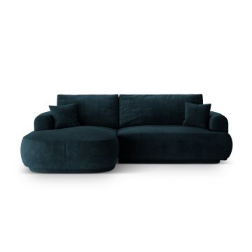 Coltar extensibil stanga 5 locuri, modular, cu lada depozitare, Ella, Micadoni Home, 271x174x94 cm, catifea, petrol inchis