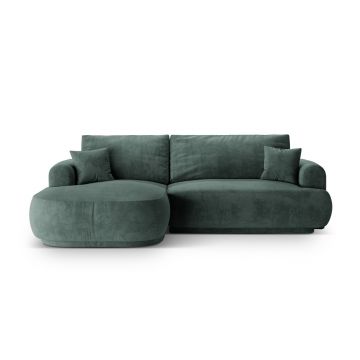 Coltar extensibil stanga 5 locuri, modular, cu lada depozitare, Ella, Micadoni Home, 271x174x94 cm, catifea, petrol