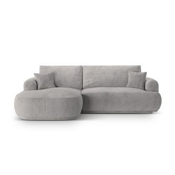 Coltar extensibil stanga 5 locuri, modular, cu lada depozitare, Ella, Micadoni Home, 271x174x94 cm, tesatura structurata chenille, bej inchis