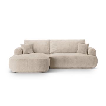 Coltar extensibil stanga 5 locuri, modular, cu lada depozitare, Ella, Micadoni Home, 271x174x94 cm, tesatura structurata chenille, bej sand