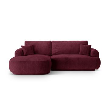 Coltar extensibil stanga 5 locuri, modular, cu lada depozitare, Ella, Micadoni Home, 271x174x94 cm, tesatura structurata chenille, bordo