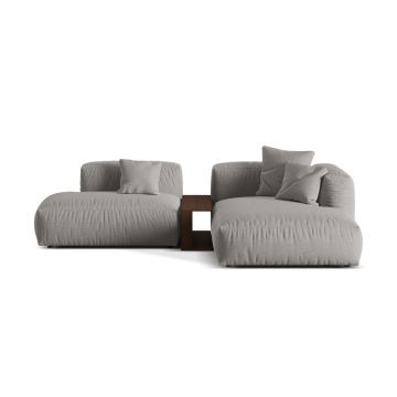 Coltar modular dreapta 2 locuri, Martina-169, Micadoni Home, 285x176x75 cm, tesatura structurata catifelata, gri deschis