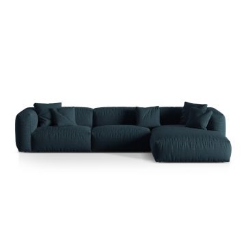 Coltar modular dreapta 3 locuri, Martina-169, Micadoni Home, 332x176x75 cm, tesatura structurata catifelata, albastru jeans