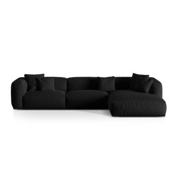 Coltar modular dreapta 3 locuri, Martina-169, Micadoni Home, 332x176x75 cm, tesatura structurata catifelata, negru