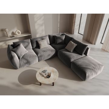 Coltar modular dreapta 4 locuri, Chris-184, Micadoni Home, 295x290x80 cm, catifea, gri