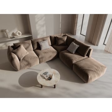 Coltar modular dreapta 4 locuri, Chris-184, Micadoni Home, 295x290x80 cm, catifea, maro deschis