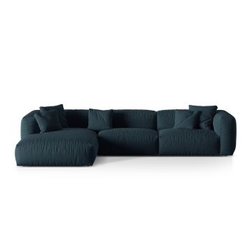 Coltar modular stanga 3 locuri, Martina-169, Micadoni Home, 332x176x75 cm, tesatura structurata catifelata, albastru jeans