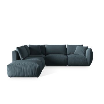 Coltar modular stanga 4 locuri, Chris-184, Micadoni Home, 295x290x80 cm, catifea, albastru pastel