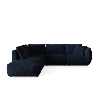 Coltar modular stanga 4 locuri, Chris-184, Micadoni Home, 295x290x80 cm, catifea, albastru regal
