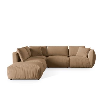Coltar modular stanga 4 locuri, Chris-184, Micadoni Home, 295x290x80 cm, catifea, bej sand