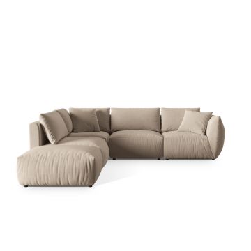 Coltar modular stanga 4 locuri, Chris-184, Micadoni Home, 295x290x80 cm, catifea, ecru