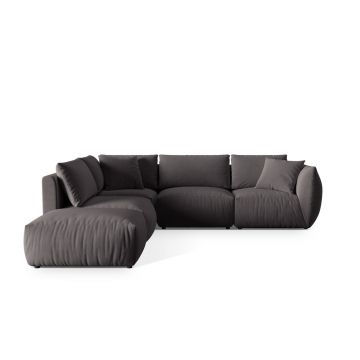 Coltar modular stanga 4 locuri, Chris-184, Micadoni Home, 295x290x80 cm, catifea, gri inchis