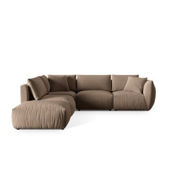 Coltar modular stanga 4 locuri, Chris-184, Micadoni Home, 295x290x80 cm, catifea, maro deschis