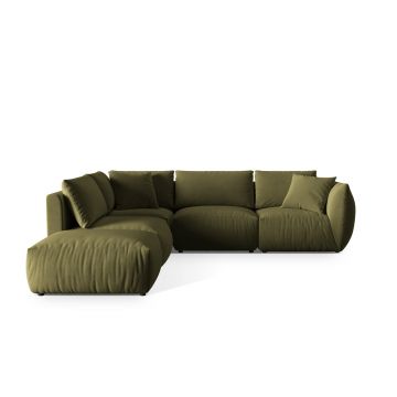 Coltar modular stanga 4 locuri, Chris-184, Micadoni Home, 295x290x80 cm, catifea, verde deschis