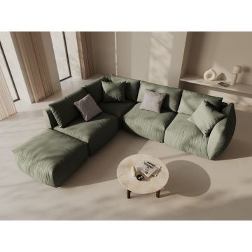 Coltar modular stanga 4 locuri, Chris-259, Micadoni Home, 295x290x80 cm, tesatura structurata chenille, verde deschis