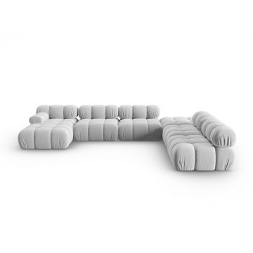 Coltar panoramic modular dreapta 7 locuri, Bellis-51, Micadoni Home, 376x282x70 cm, catifea, albastru deschis