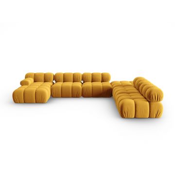 Coltar panoramic modular dreapta 7 locuri, Bellis-51, Micadoni Home, 376x282x70 cm, catifea, galben