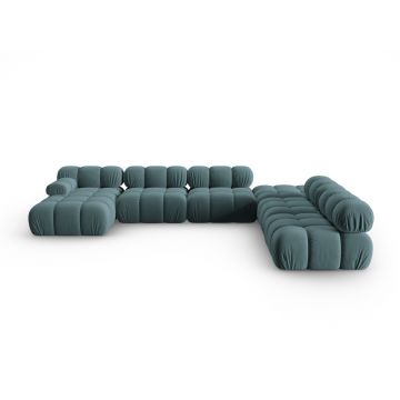 Coltar panoramic modular dreapta 7 locuri, Bellis-51, Micadoni Home, 376x282x70 cm, catifea, turcoaz