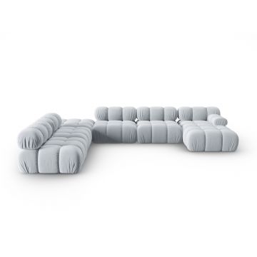 Coltar panoramic modular stanga 7 locuri, Bellis-51, Micadoni Home, 376x282x70 cm, catifea, albastru deschis