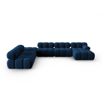 Coltar panoramic modular stanga 7 locuri, Bellis-51, Micadoni Home, 376x282x70 cm, catifea, albastru regal