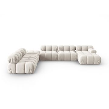 Coltar panoramic modular stanga 7 locuri, Bellis-51, Micadoni Home, 376x282x70 cm, catifea, bej inchis