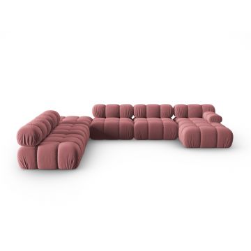 Coltar panoramic modular stanga 7 locuri, Bellis-51, Micadoni Home, 376x282x70 cm, catifea, roz