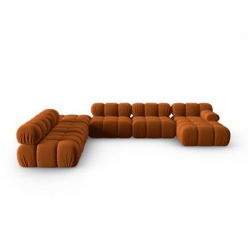 Coltar panoramic modular stanga 7 locuri, Bellis-51, Micadoni Home, 376x282x70 cm, catifea, teracota