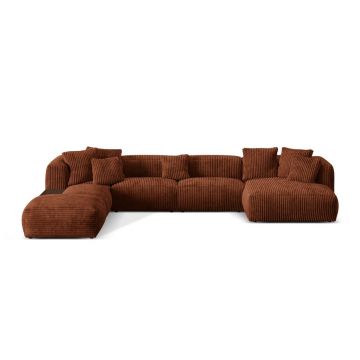 Coltar panoramic stanga 5 locuri design modular, Martina-212, Micadoni Home, 406x280x75 cm, velur, caramiziu