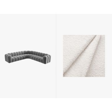 Coltar simetric modular 5 locuri, Lupine-101, Micadoni Home, 309x309x70 cm, tesatura boucle, alb