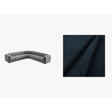Coltar simetric modular 5 locuri, Lupine-101, Micadoni Home, 309x309x70 cm, tesatura boucle, albastru inchis