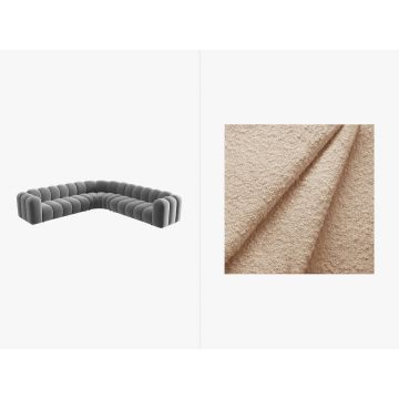 Coltar simetric modular 5 locuri, Lupine-101, Micadoni Home, 309x309x70 cm, tesatura boucle, bej
