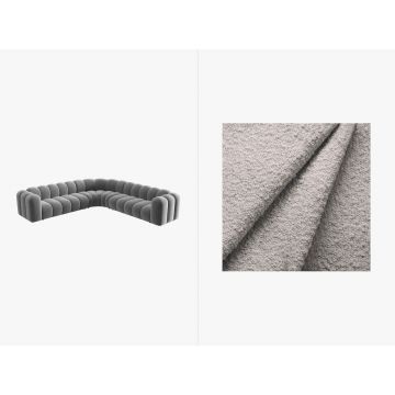 Coltar simetric modular 5 locuri, Lupine-101, Micadoni Home, 309x309x70 cm, tesatura boucle, gri deschis