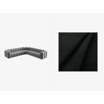 Coltar simetric modular 5 locuri, Lupine-101, Micadoni Home, 309x309x70 cm, tesatura boucle, negru