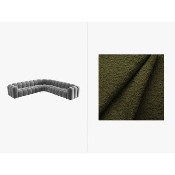 Coltar simetric modular 5 locuri, Lupine-101, Micadoni Home, 309x309x70 cm, tesatura boucle, oliv inchis